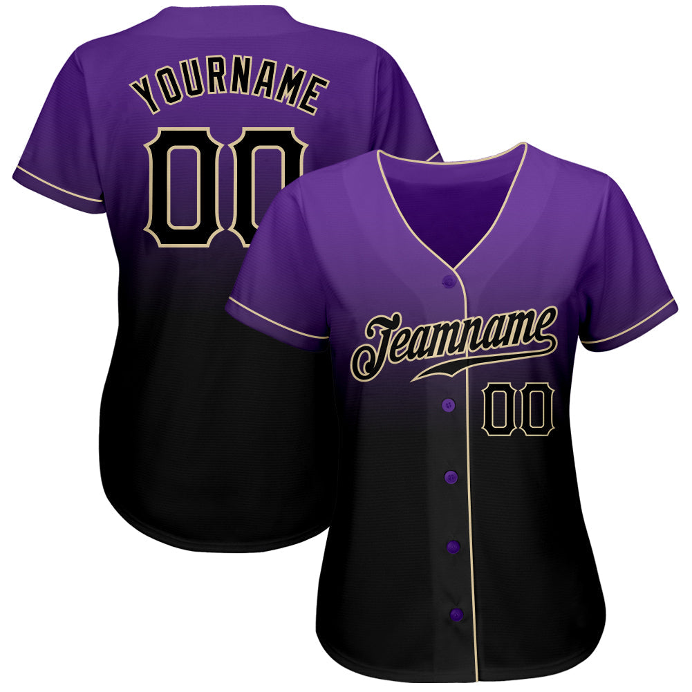 Custom Purple Black-Cream Authentic Fade Fashion Baseball Jersey view 2