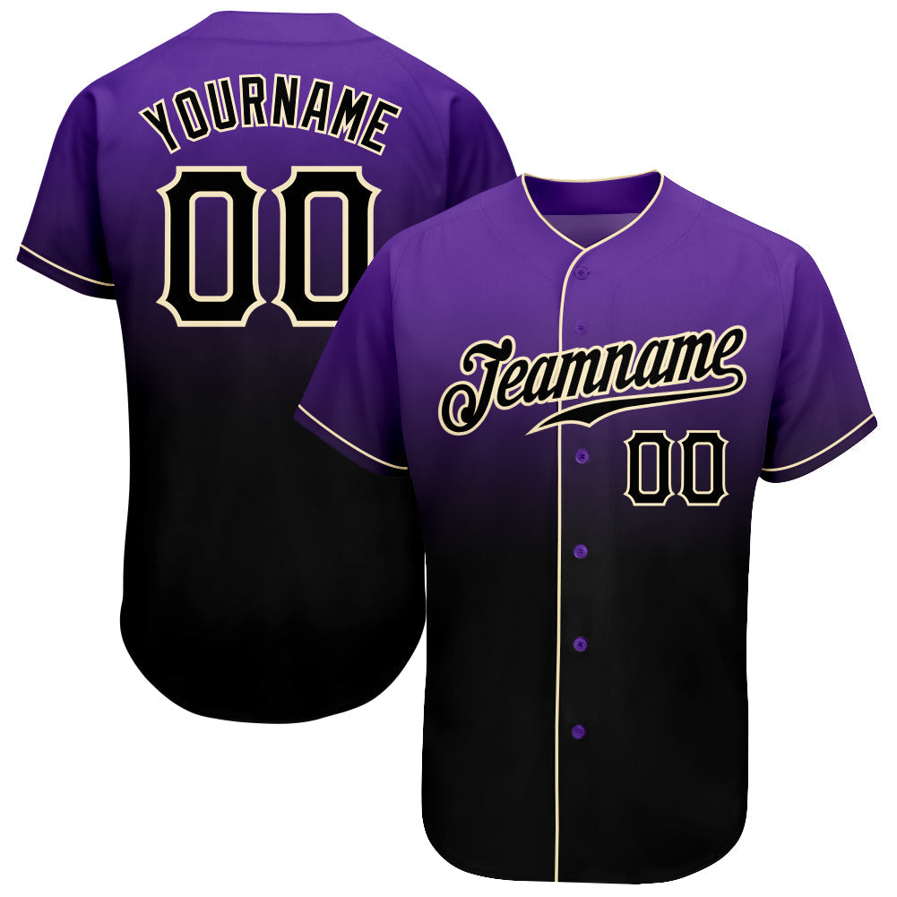 Custom Purple Black-Cream Authentic Fade Fashion Baseball Jersey - Main View