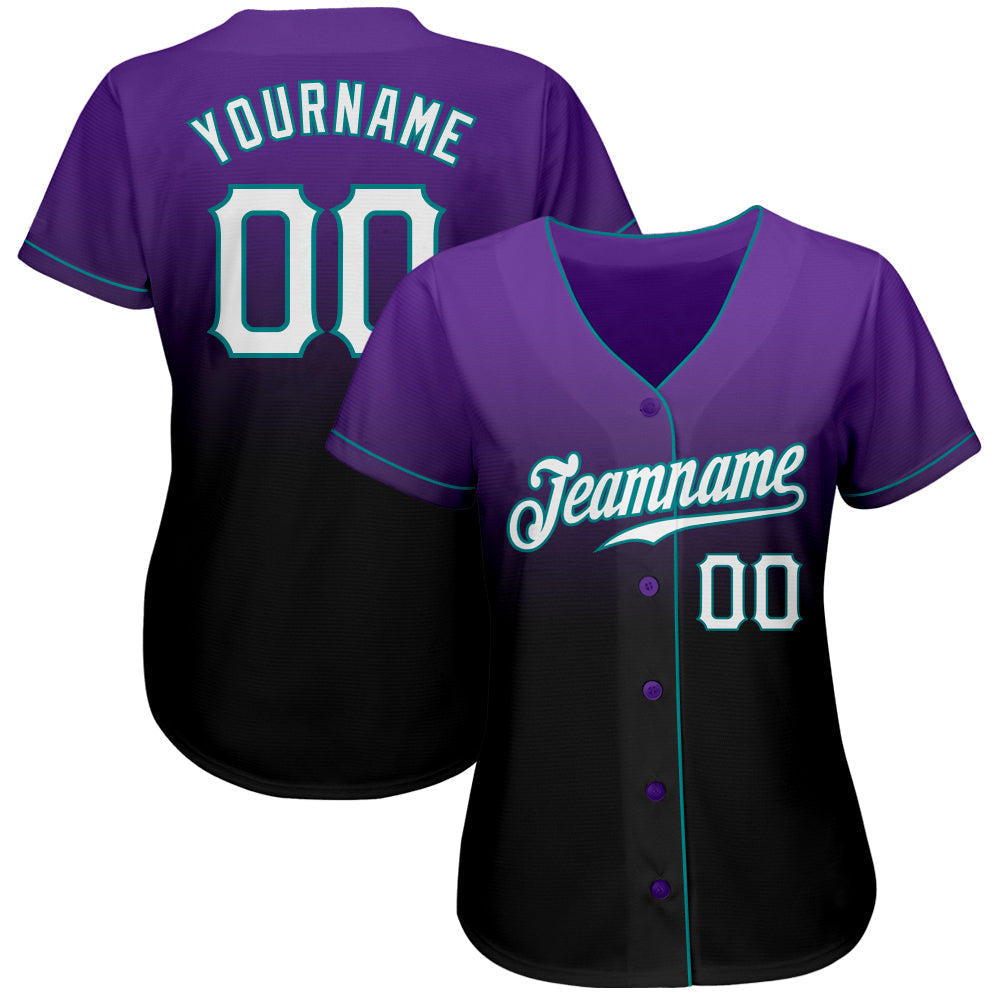 Custom Purple White-Black Authentic Fade Fashion Baseball Jersey view 2