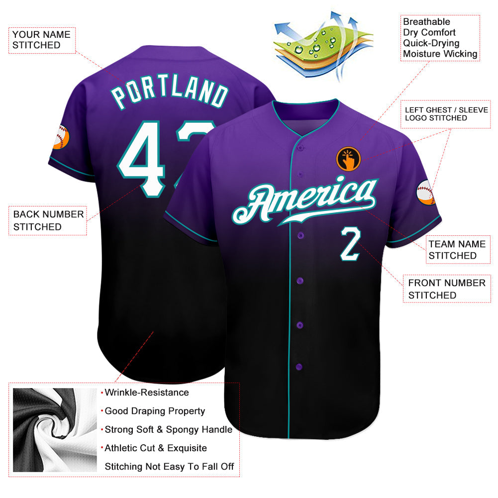 Custom Purple White-Black Authentic Fade Fashion Baseball Jersey view 3