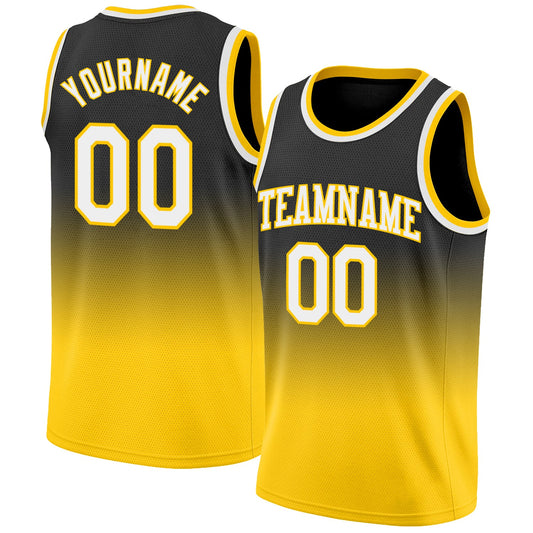 Custom Black White-Gold Authentic Fade Fashion Basketball Jersey - Main View
