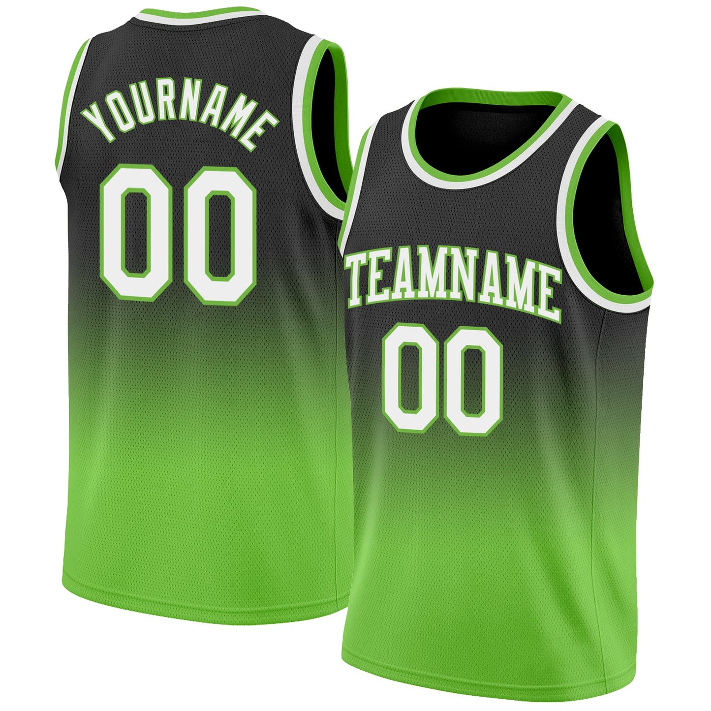 Custom Black White-Neon Green Authentic Fade Fashion Basketball Jersey - Main View