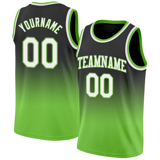 Custom Black White-Neon Green Authentic Fade Fashion Basketball Jersey - Main View