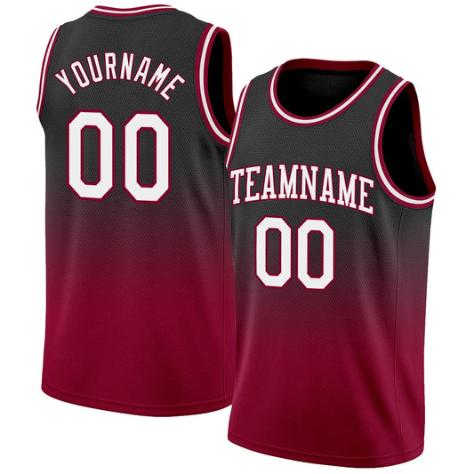 Custom Black White-Maroon Authentic Fade Fashion Basketball Jersey - Main View