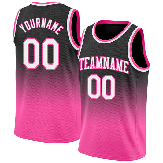 Custom Black White-Pink Authentic Fade Fashion Basketball Jersey - Main View
