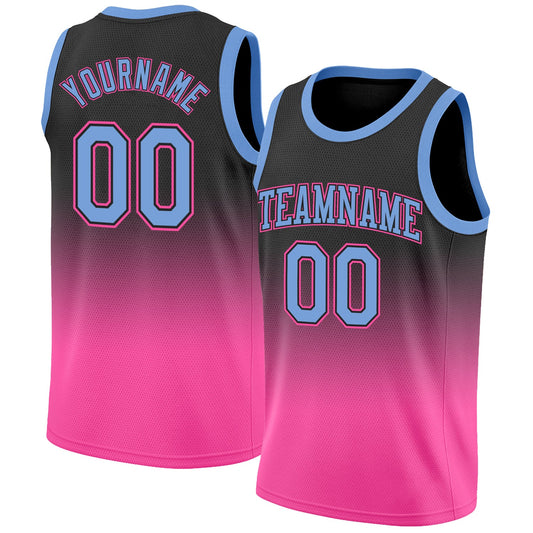 Custom Black Light Blue-Pink Authentic Fade Fashion Basketball Jersey - Main View