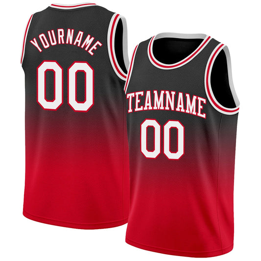 Custom Black White-Red Authentic Fade Fashion Basketball Jersey - Main View