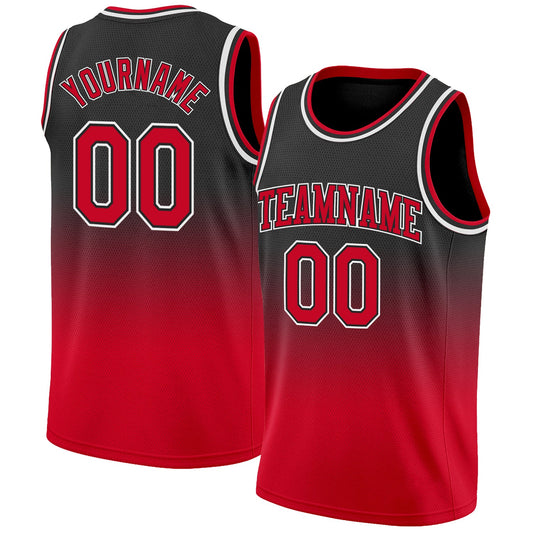 Custom Black Red-White Authentic Fade Fashion Basketball Jersey - Main View