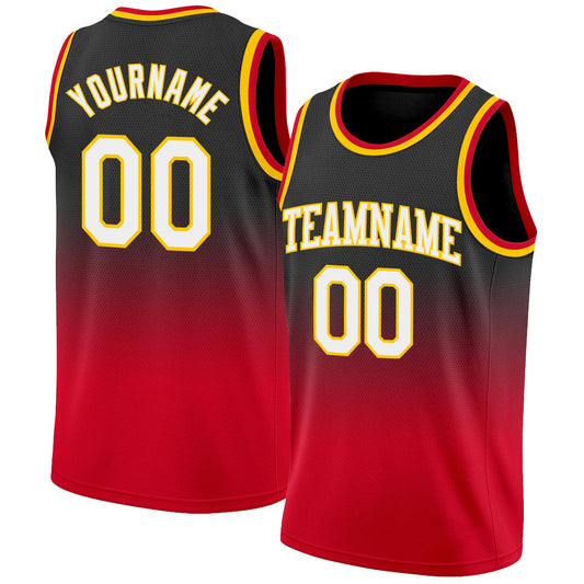 Custom Black White-Red Authentic Fade Fashion Basketball Jersey - Main View
