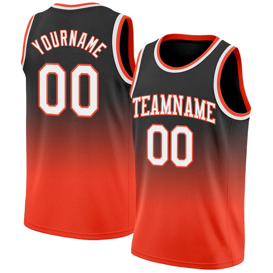 Custom Black White-Orange Authentic Fade Fashion Basketball Jersey - Main View