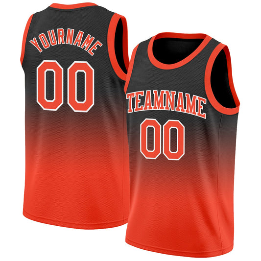 Custom Black Orange-White Authentic Fade Fashion Basketball Jersey - Main View