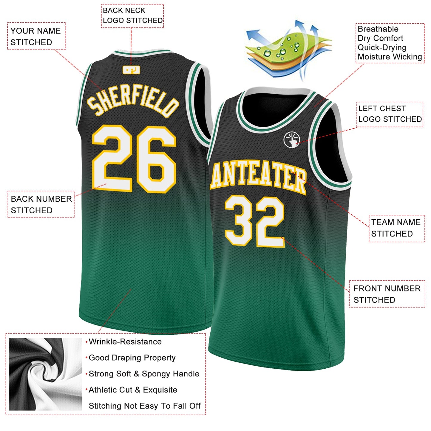 Custom Black White-Kelly Green Authentic Fade Fashion Basketball Jersey view 2