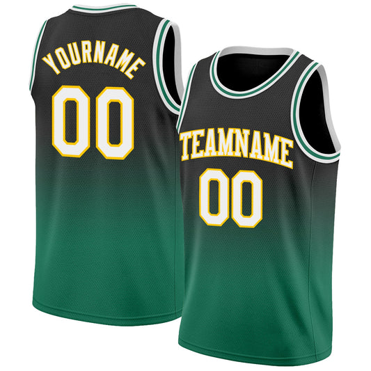Custom Black White-Kelly Green Authentic Fade Fashion Basketball Jersey - Main View
