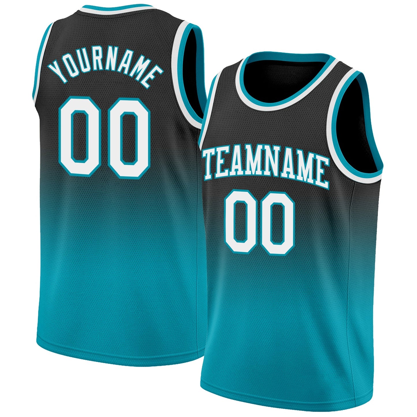 Custom Black White-Teal Authentic Fade Fashion Basketball Jersey - Main View