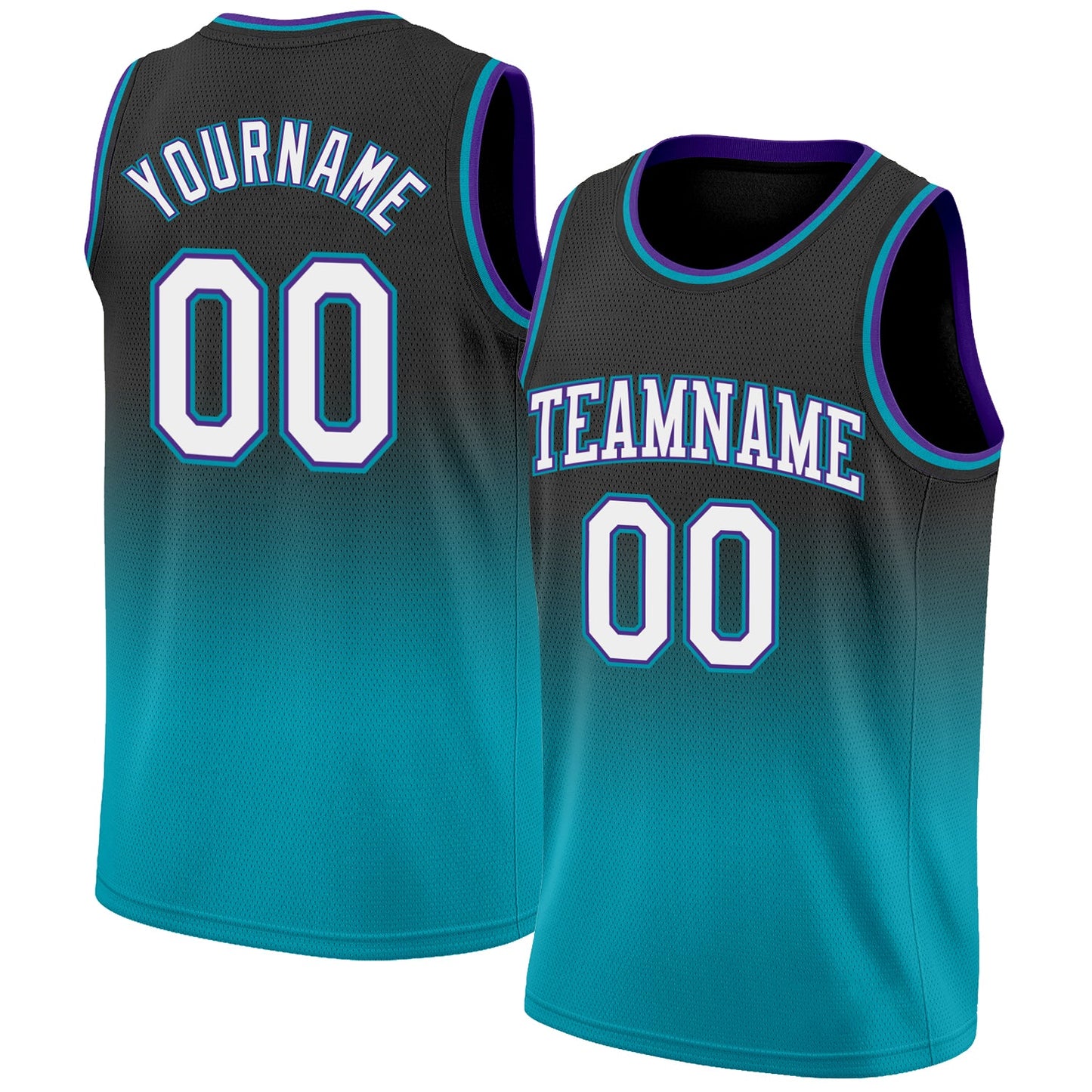 Custom Black White-Teal Authentic Fade Fashion Basketball Jersey - Main View