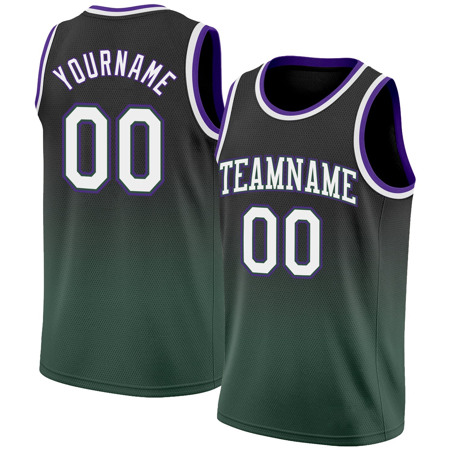 Custom Black White-Green Authentic Fade Fashion Basketball Jersey - Main View