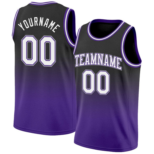 Custom Black White-Purple Authentic Fade Fashion Basketball Jersey - Main View