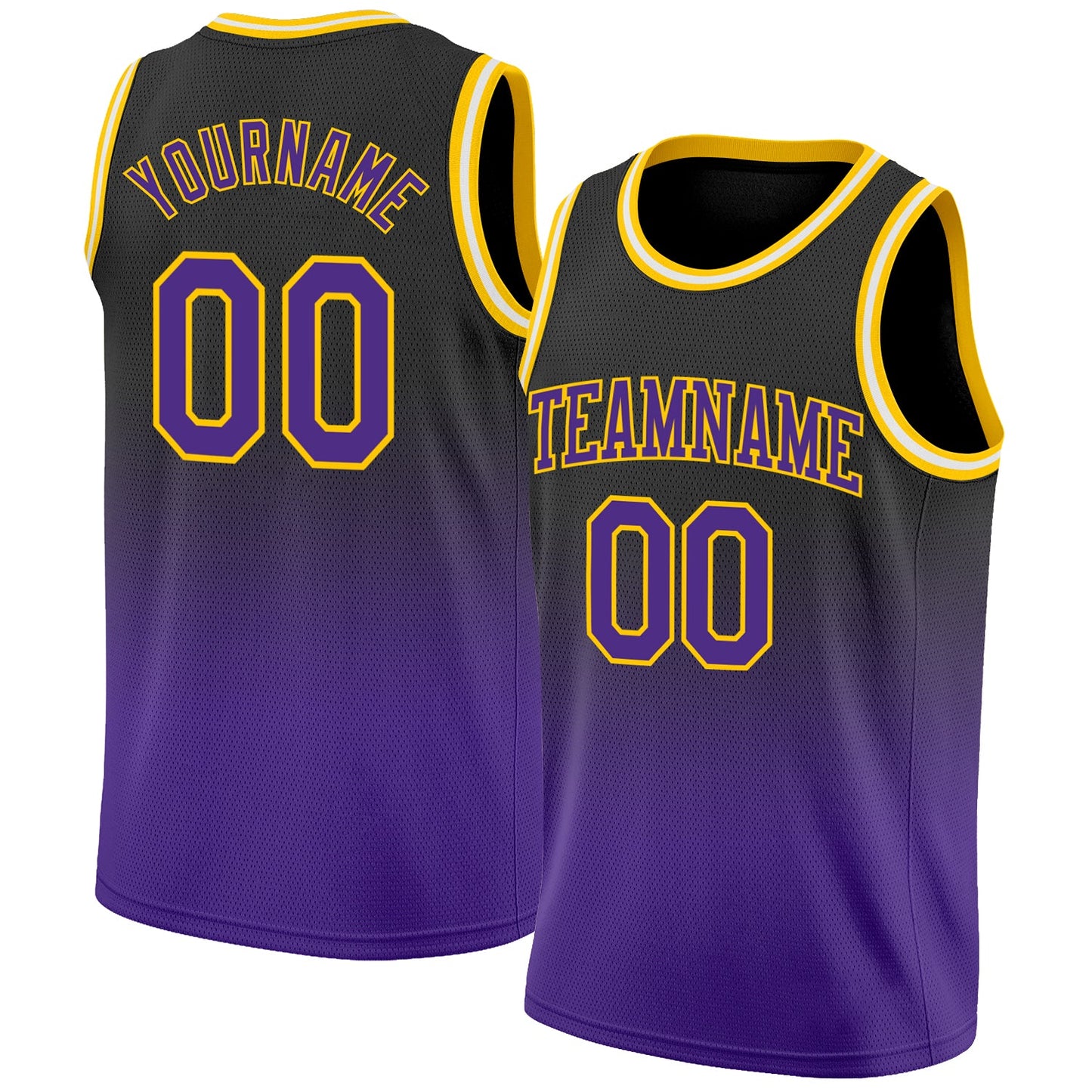 Custom Black Purple-Gold Authentic Fade Fashion Basketball Jersey - Main View