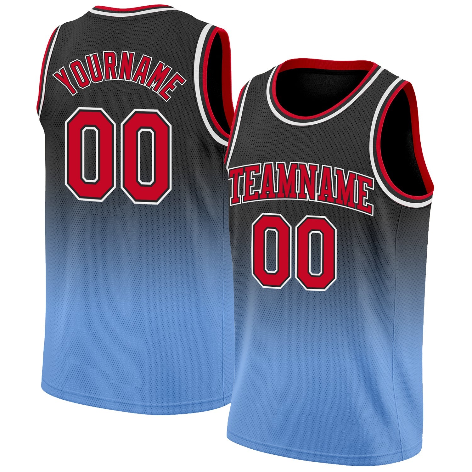 Custom Black Red-Light Blue Authentic Fade Fashion Basketball Jersey - Main View