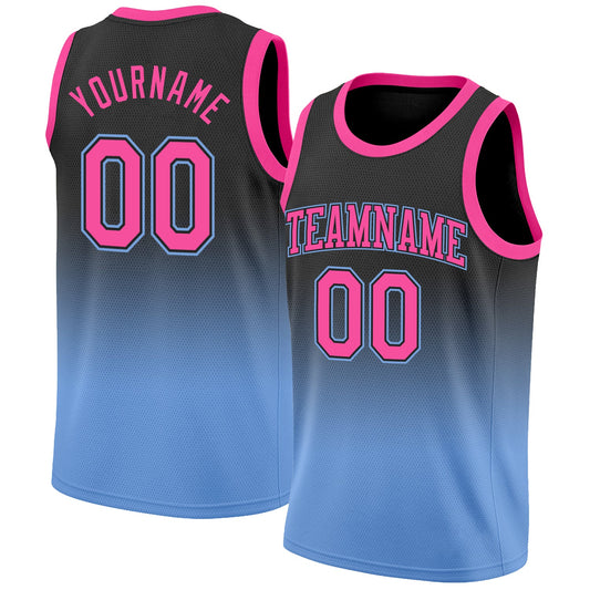 Custom Black Pink-Light Blue Authentic Fade Fashion Basketball Jersey - Main View