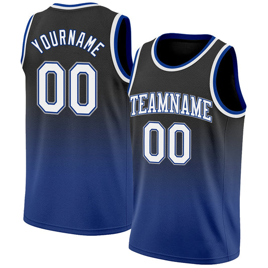 Custom Black White-Royal Authentic Fade Fashion Basketball Jersey - Main View