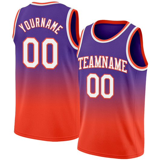 Custom Purple White-Orange Authentic Fade Fashion Basketball Jersey - Main View
