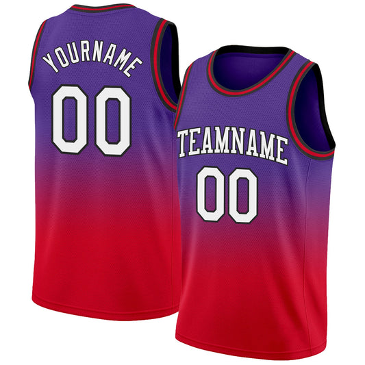 Custom Purple White-Red Authentic Fade Fashion Basketball Jersey - Main View