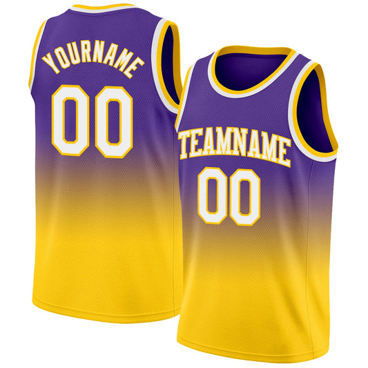 Custom Purple White-Gold Authentic Fade Fashion Basketball Jersey - Main View