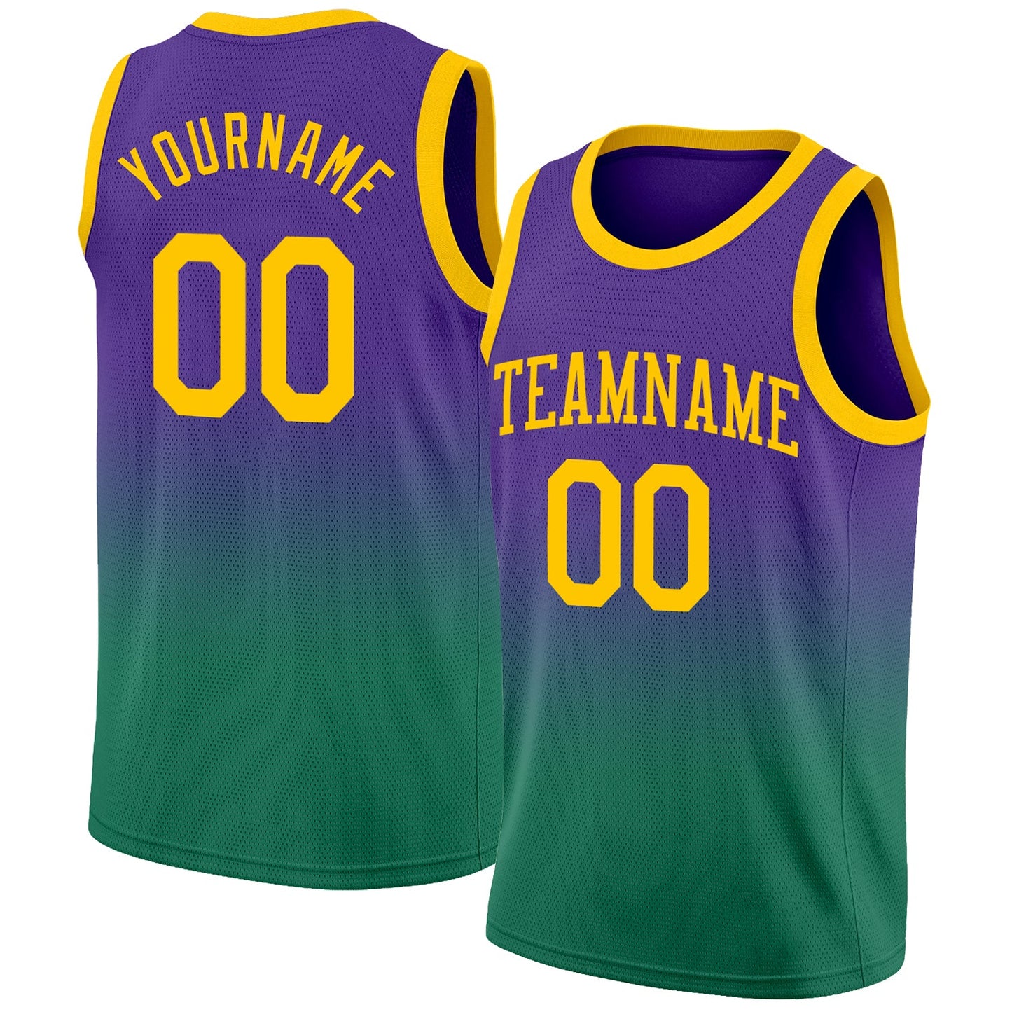 Custom Purple Gold-Kelly Green Authentic Fade Fashion Basketball Jersey - Main View