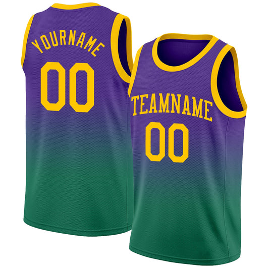 Custom Purple Gold-Kelly Green Authentic Fade Fashion Basketball Jersey - Main View