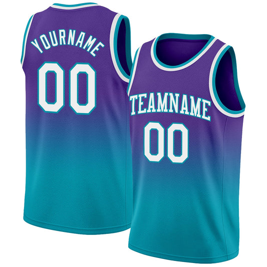 Custom Purple White-Teal Authentic Fade Fashion Basketball Jersey - Main View