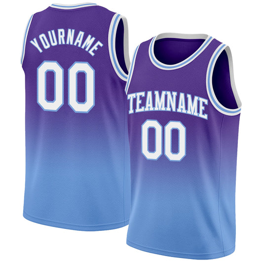Custom Purple White-Light Blue Authentic Fade Fashion Basketball Jersey - Main View