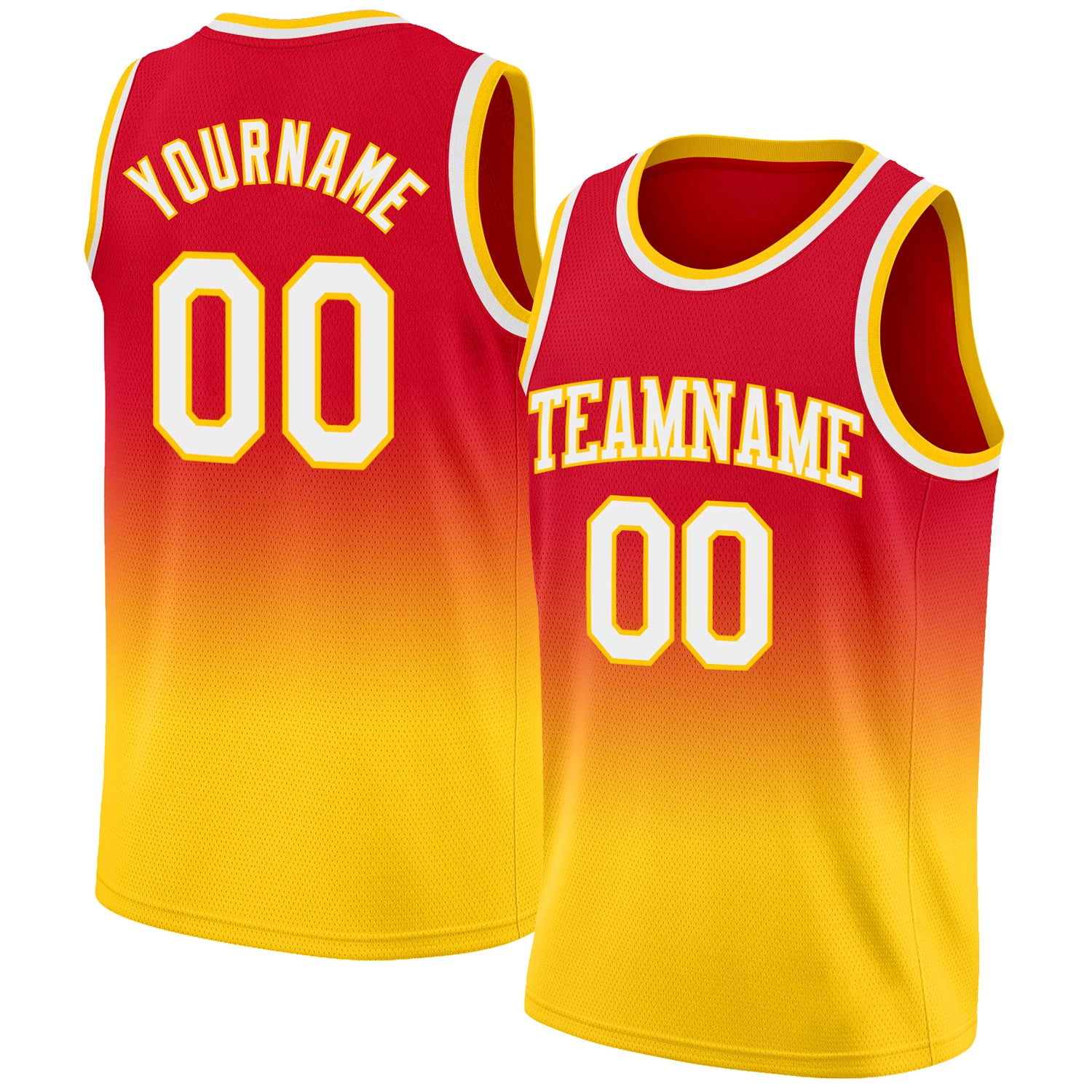 Custom Red White-Gold Authentic Fade Fashion Basketball Jersey - Main View