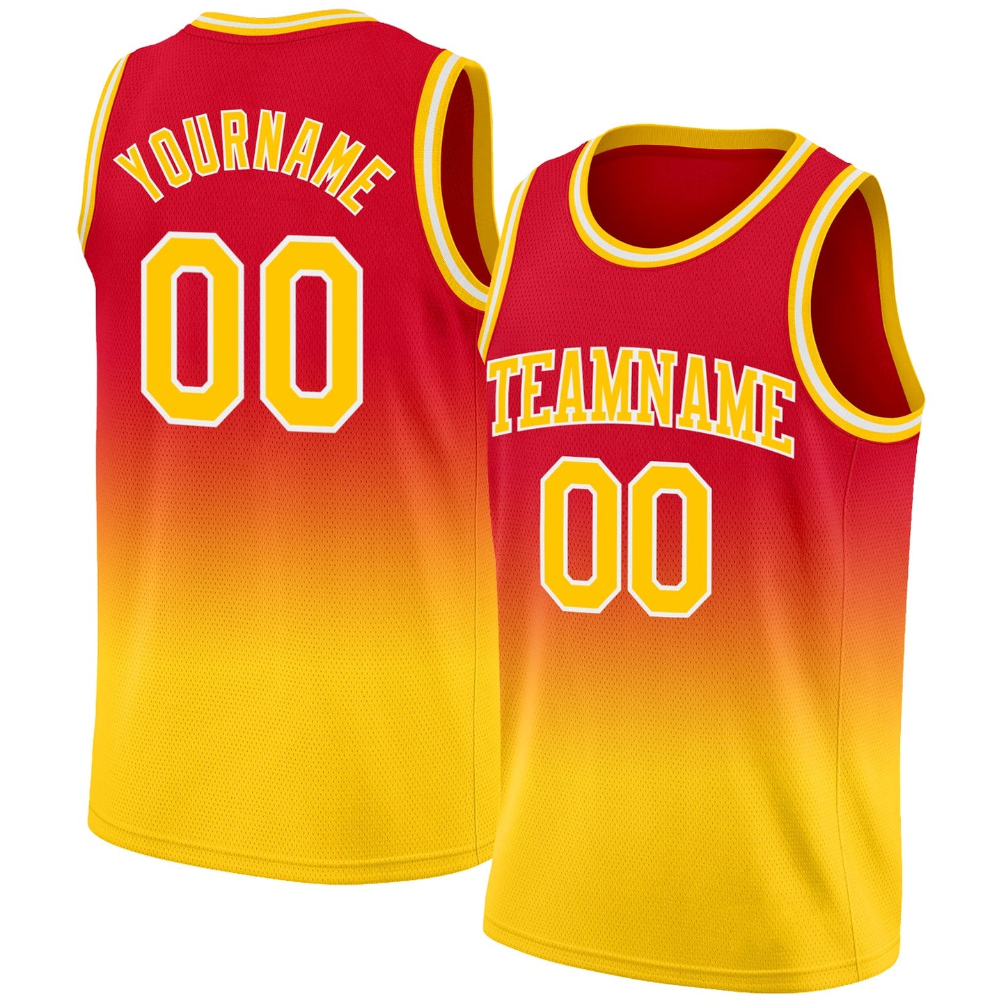 Custom Red Gold-White Authentic Fade Fashion Basketball Jersey - Main View