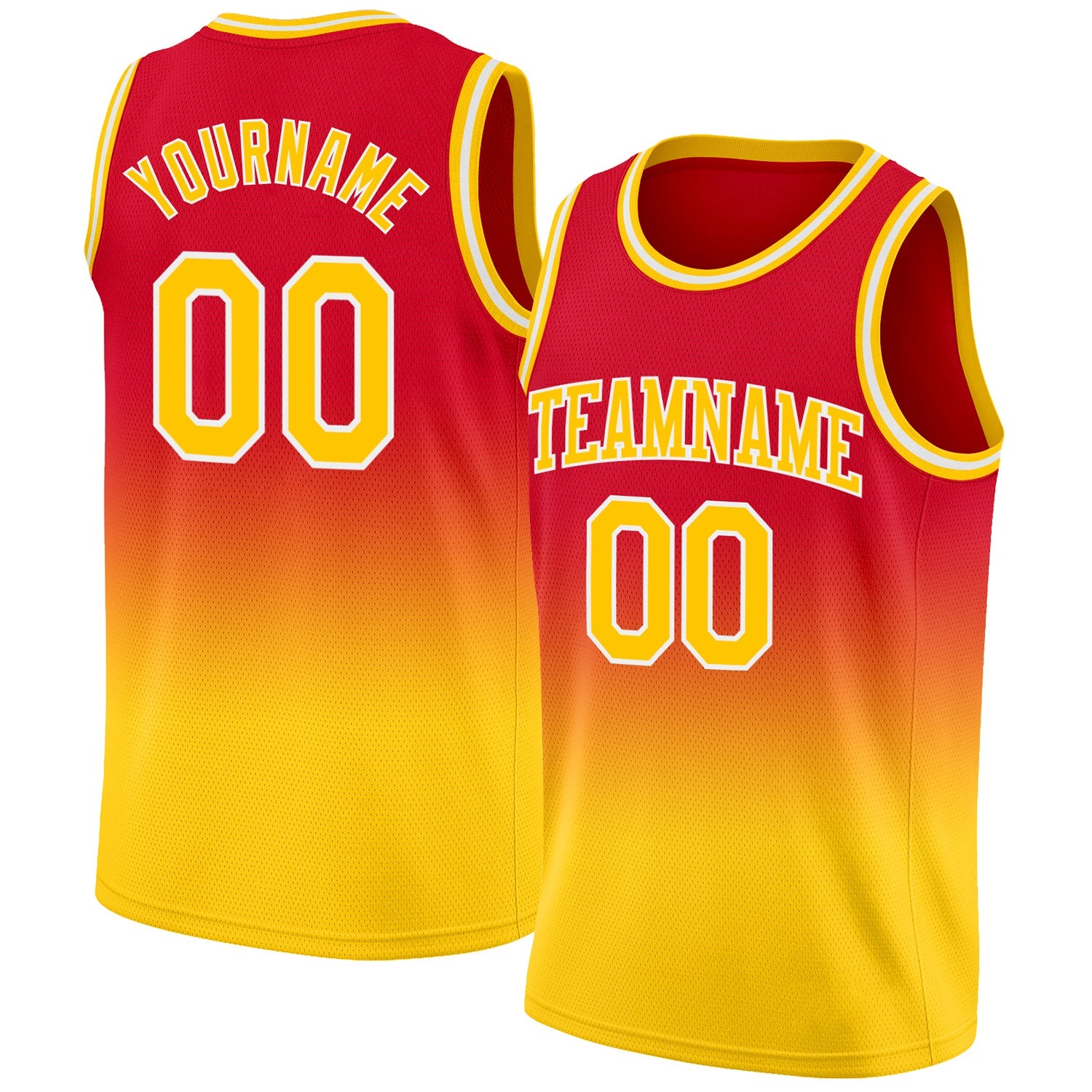 Custom Red Gold-White Authentic Fade Fashion Basketball Jersey - Main View