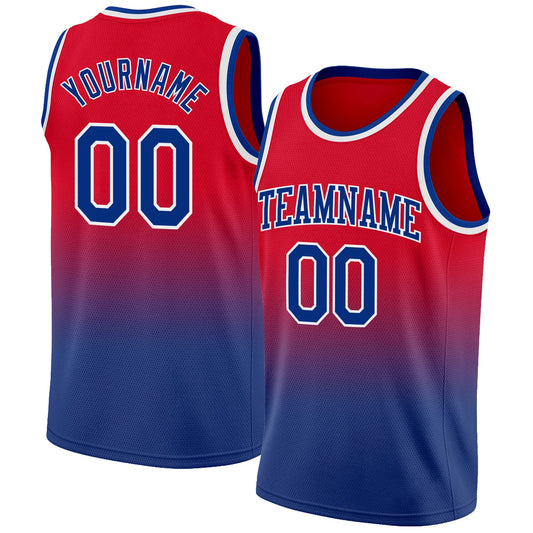 Custom Red Royal-White Authentic Fade Fashion Basketball Jersey - Main View