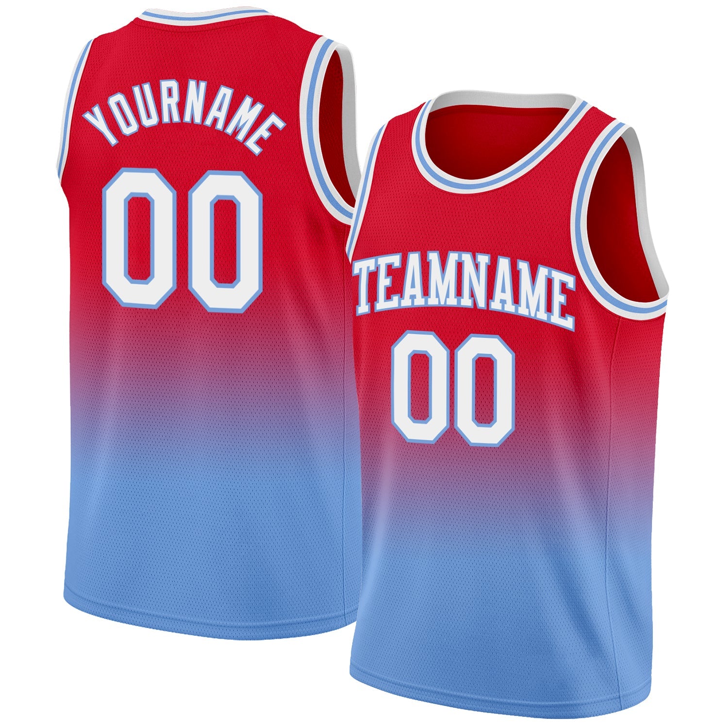 Custom Red White-Light Blue Authentic Fade Fashion Basketball Jersey - Main View
