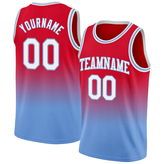 Custom Red White-Light Blue Authentic Fade Fashion Basketball Jersey - Main View