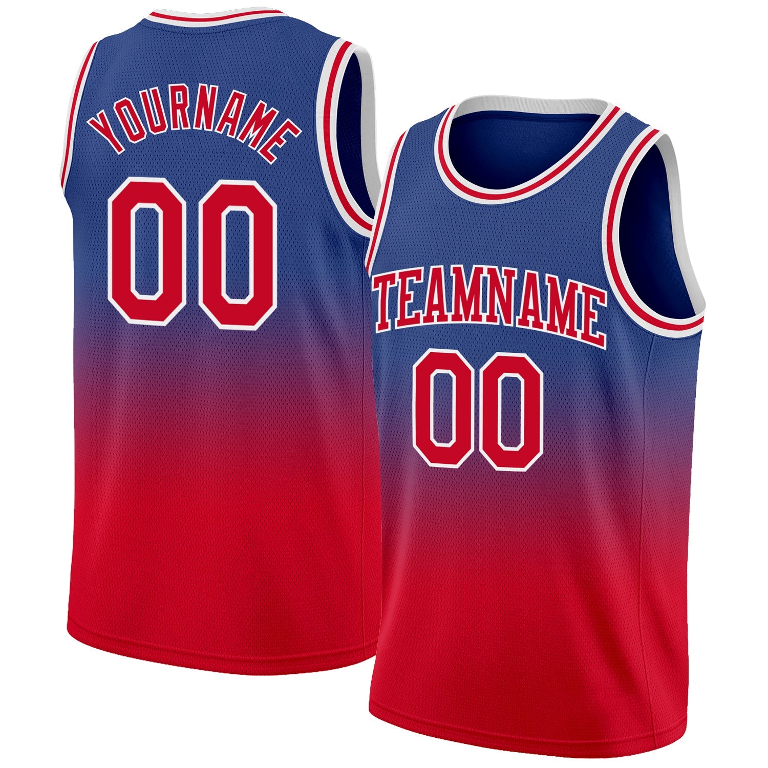 Custom Royal Red-White Authentic Fade Fashion Basketball Jersey - Main View