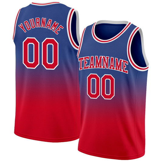 Custom Royal Red-White Authentic Fade Fashion Basketball Jersey - Main View