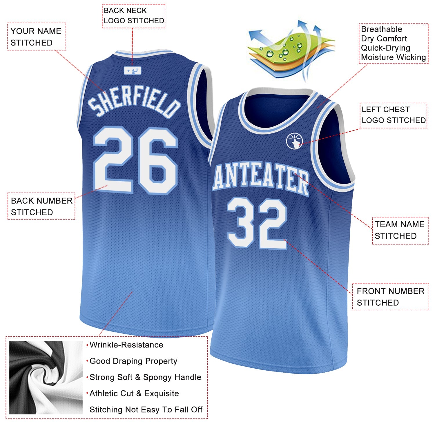 Custom Royal White-Light Blue Authentic Fade Fashion Basketball Jersey view 2
