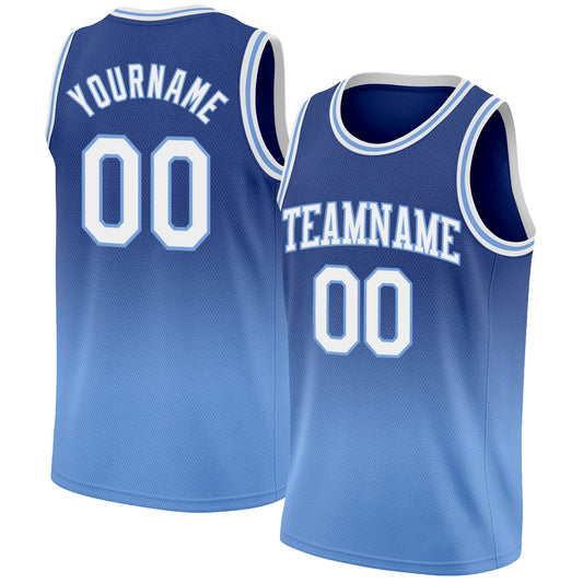 Custom Royal White-Light Blue Authentic Fade Fashion Basketball Jersey - Main View