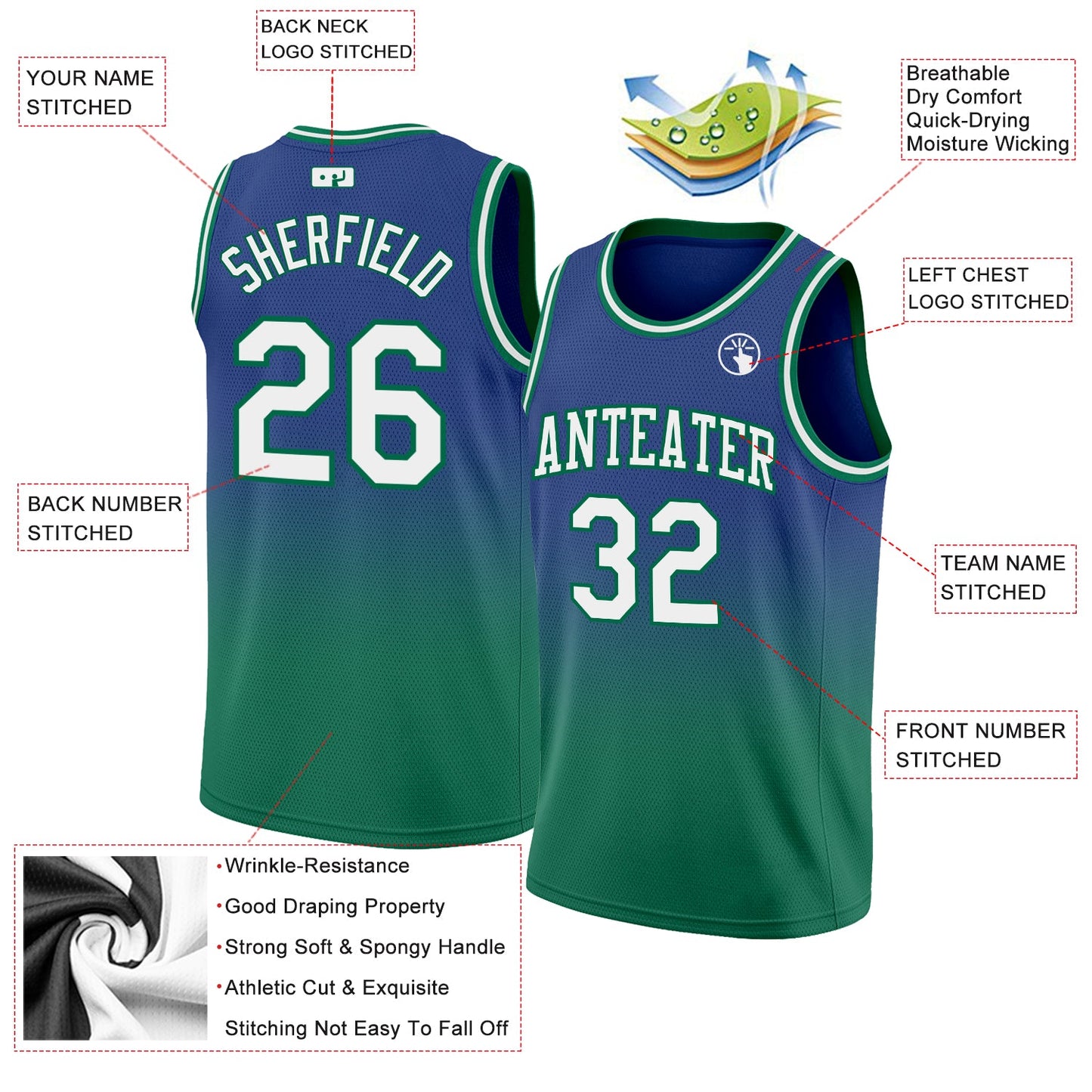 Custom Royal White-Kelly Green Authentic Fade Fashion Basketball Jersey view 2