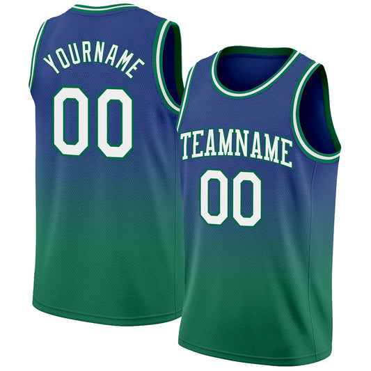 Custom Royal White-Kelly Green Authentic Fade Fashion Basketball Jersey - Main View