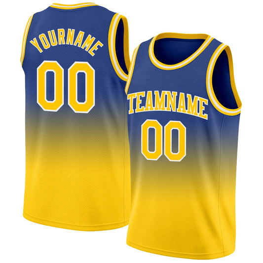 Custom Royal Gold-White Authentic Fade Fashion Basketball Jersey - Main View