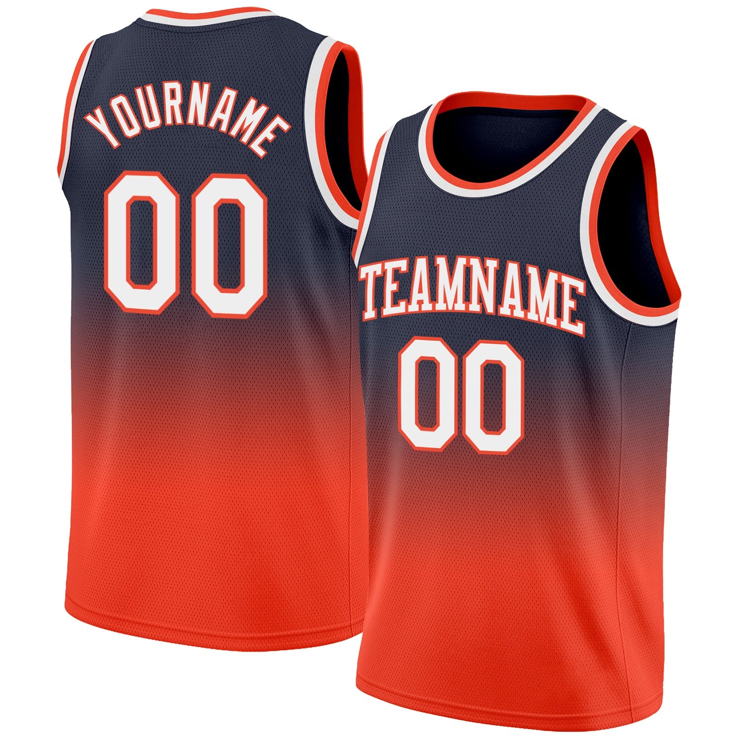 Custom Navy White-Orange Authentic Fade Fashion Basketball Jersey - Main View