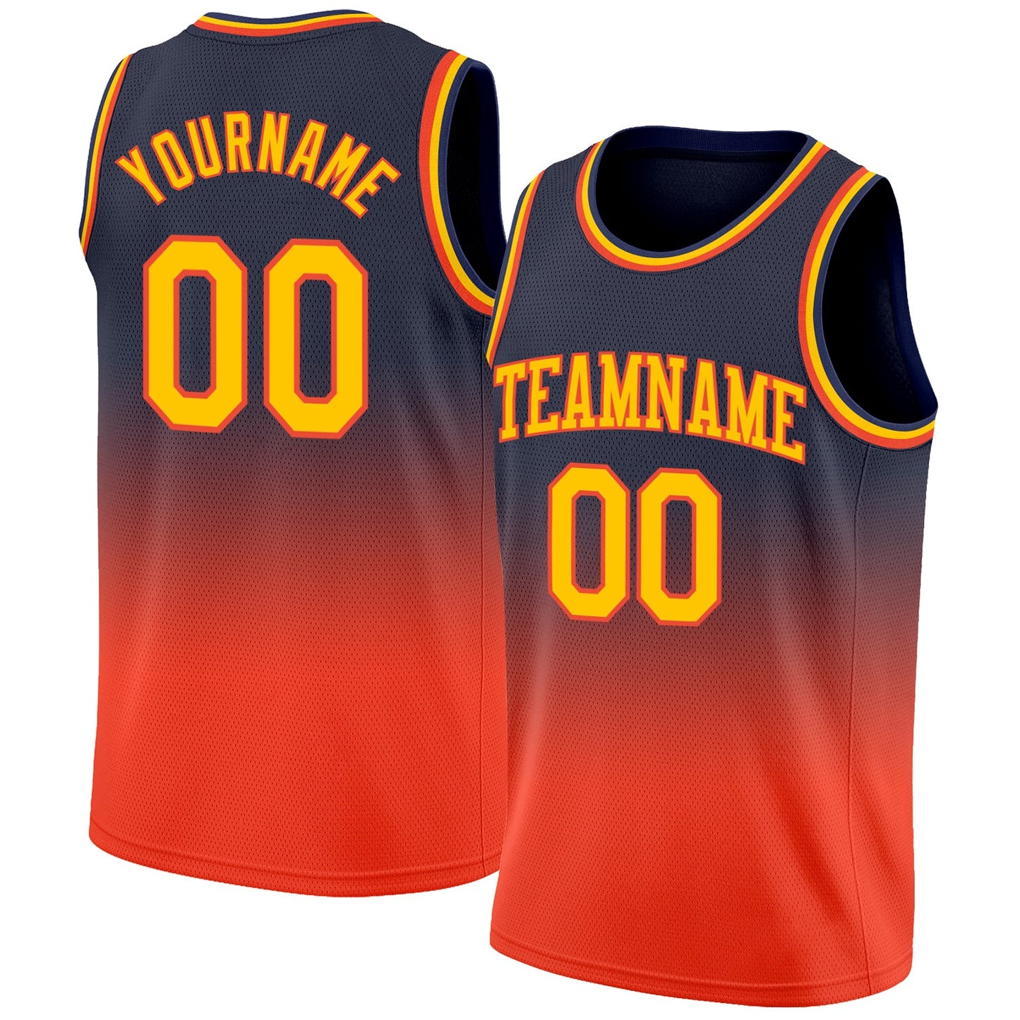 Custom Navy Gold-Orange Authentic Fade Fashion Basketball Jersey - Main View