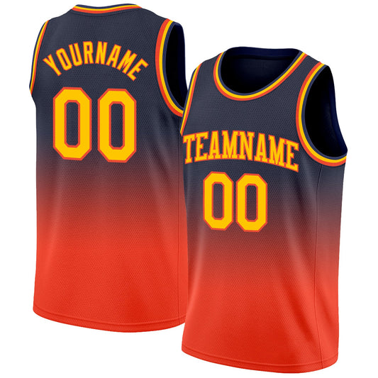 Custom Navy Gold-Orange Authentic Fade Fashion Basketball Jersey - Main View
