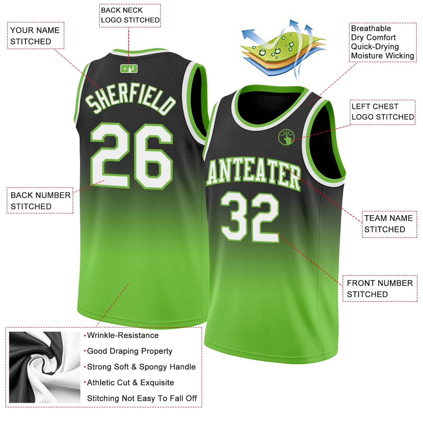 Custom Navy White-Neon Green Authentic Fade Fashion Basketball Jersey view 2