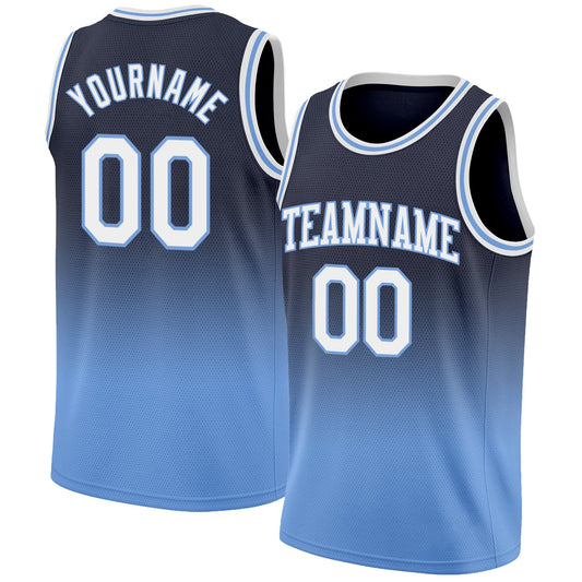 Custom Navy White-Light Blue Authentic Fade Fashion Basketball Jersey - Main View